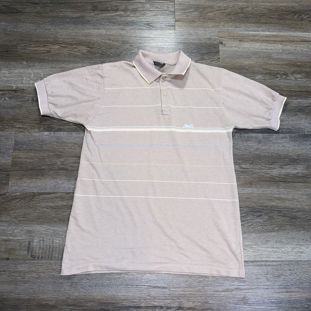 VTG 1980s Le Tigre Polo Shirt Mens M Single Stitch Soft Mauve Color-way w/Logo